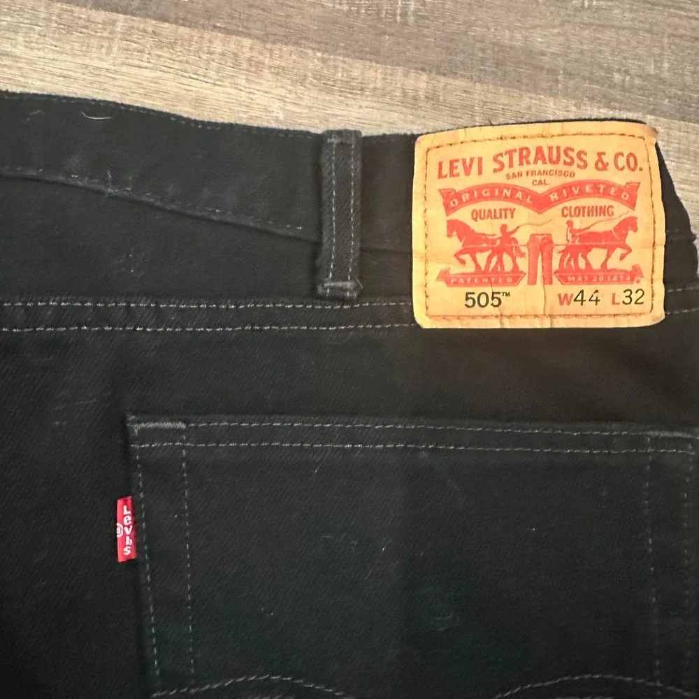 Levi's 505 Regular Fit Black Denim Jeans Mens W44 L32 Straight Leg Heavyweight